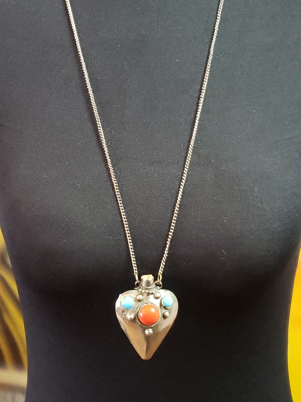 Silver-tone Hollow Heart Pendant Necklace